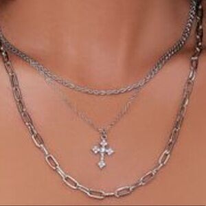 Multi Chain Cross Layered Necklace